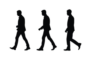 Silhouette of Walking Businessman in Sequence on White Background
