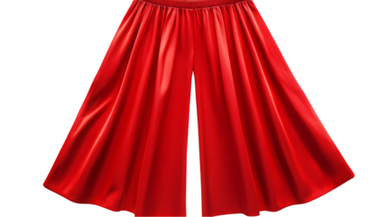 A dramatic red curtain draped symmetrically isolated on white background