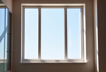 Office windows with UV protection film installed, sunlight streaming through,   interior design,   office environment