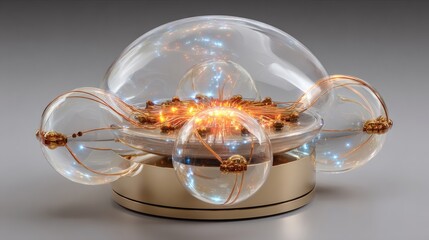 Futuristic Scientific Device with Glowing Glass Spheres and Metallic Base in Bright Studio
