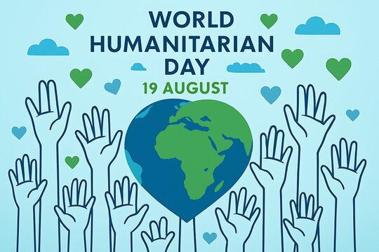 World humanitarian day earth hands hearts image - Powered by Adobe