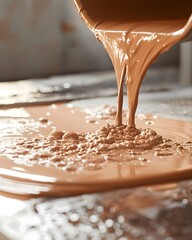 Close-up of industrial rubber liquid pouring during precision molding process, Ideal for illustrating manufacturing, material science, and precision production workflows. with blurred background