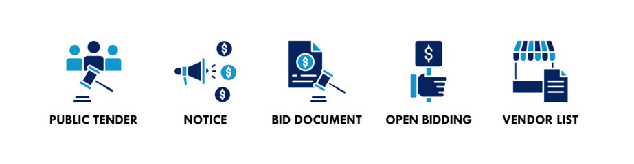 Public Procurement banner web icon illustration concept with icon of public tender, notice, bid document, open bidding, and vendor list