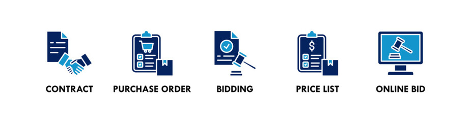 Public Procurement banner web icon illustration concept with icon of contract, purchase order, bidding, price list, and online bid