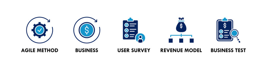 Lean Startup banner web icon illustration concept with icon of agile method, business, user survey, revenue model, and business test