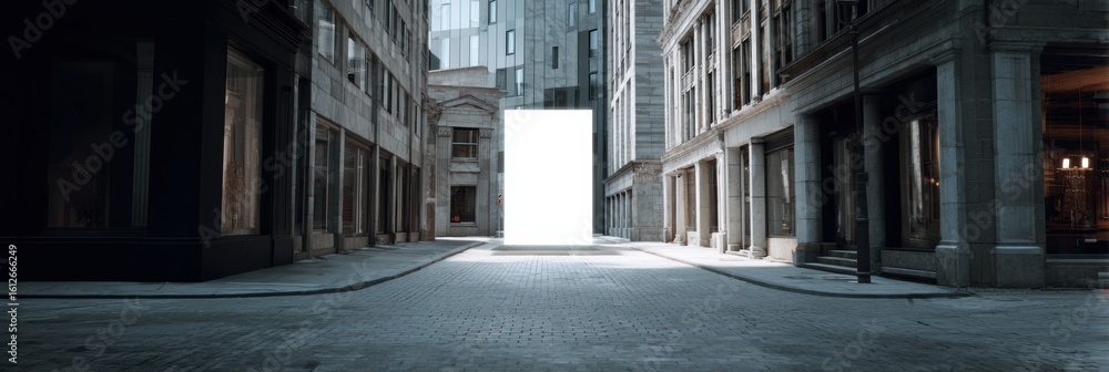 Aufkleber floating augmented reality display over deserted city street at dusk showcasing blank interface for 