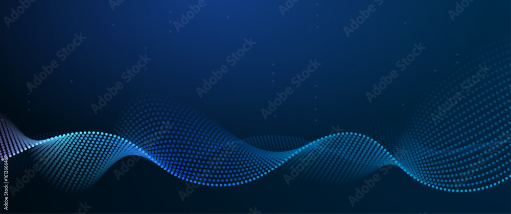 Poster vector abstract dynamic, wave - flow mesh particles. illustration futuristic, network technology bac