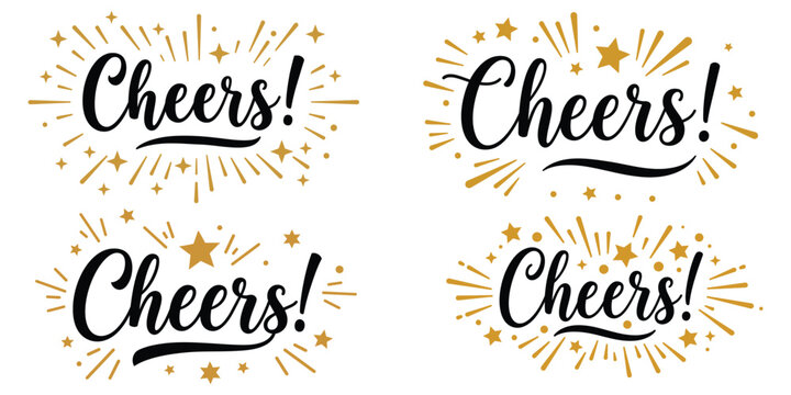 Set of Cheers calligraphic text design, vector illustration