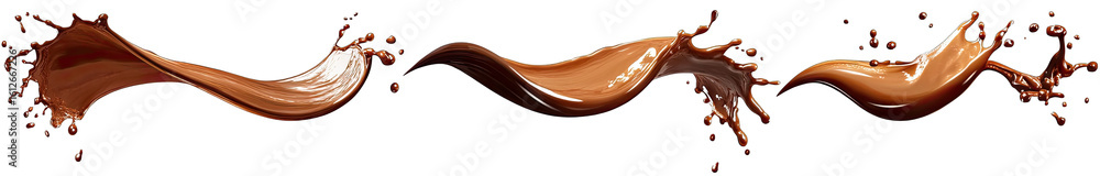 Poster a splash of chocolate milk creating a wave-like pattern on a transparent background