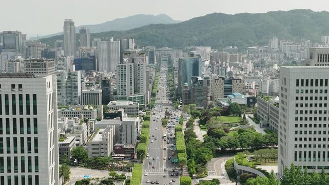 Aerial shot of the main street in Seocho-gu, Seoul