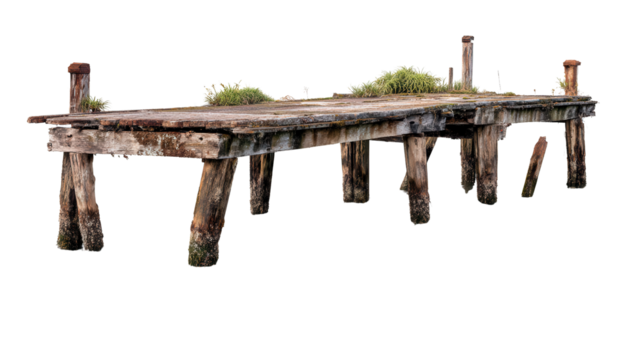 Abandoned Dock by the Water background isolated on a Transparent background, PNG file.
