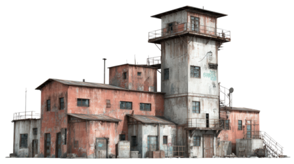 Abandoned Factory in the City background isolated on a Transparent background, PNG file.