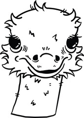 Adorable Stylized Ostrich Head Vector Ink Drawing