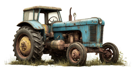 Obraz premium Abandoned Farm Tractor in Field background isolated on a Transparent background, PNG file.