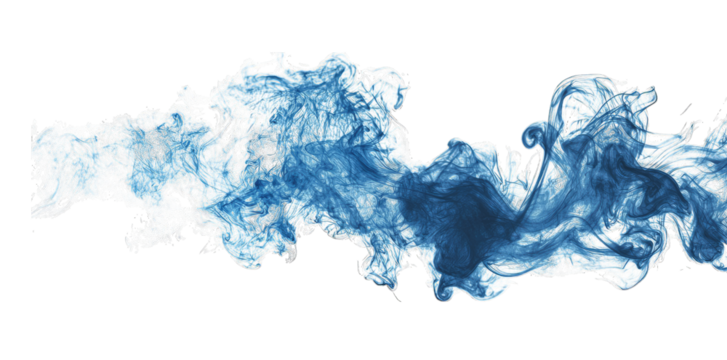 Abstract Blue Smoke Swirls And Curls Against A Transparent Background