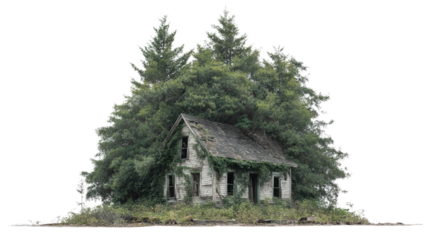 Abandoned House in the Forest background isolated on a Transparent background, PNG file.