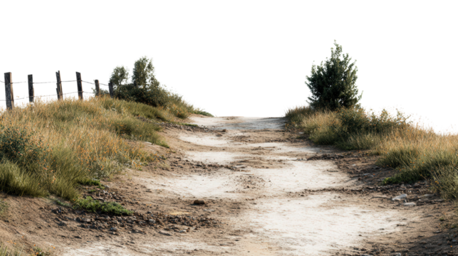 Abandoned Road in Rural Area background isolated on a Transparent background, PNG file.