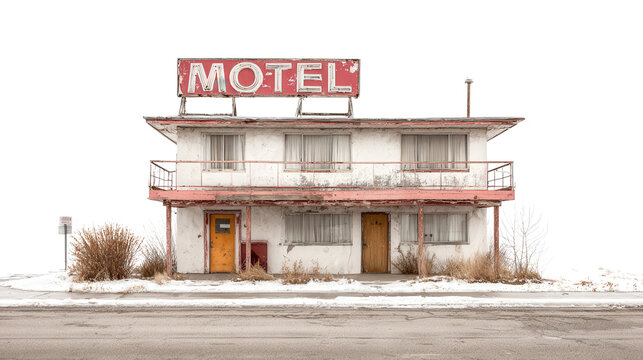 Abandoned Roadside Motel background isolated on a Transparent background, PNG file. - Powered by Adobe