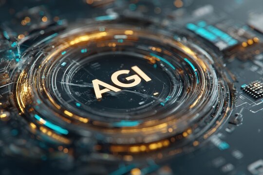 AGI Concept. Futuristic digital representation of AGI technology with glowing circuits.