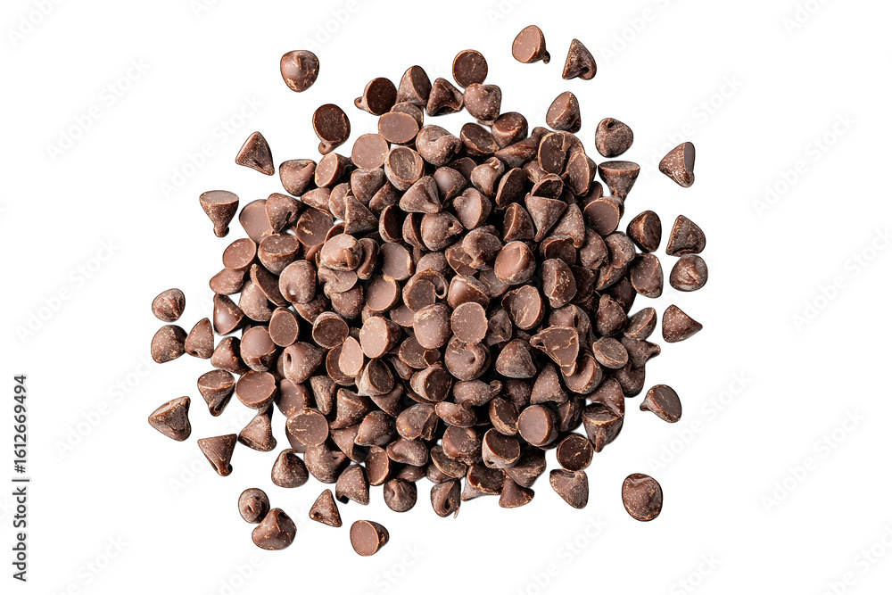 Poster a pile of milk chocolate chips isolated on a transparent background the chips are arranged in a rand