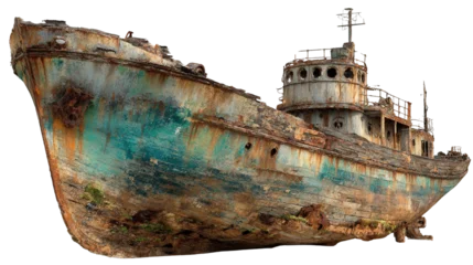Rolgordijnen Abandoned Shipwreck in Ocean background isolated on a Transparent background, PNG file. © Thirawat
