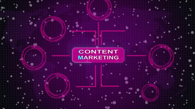 Internet, business, Technology and network concept. Digital Marketing content planning advertising strategy concept. Virtual button. Virtual 4k video animation and grid maps background.