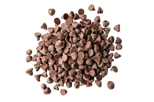 A Pile Of Milk Chocolate Chips Isolated On A Transparent Background The Chips Are Arranged In A Random Pattern With Some Of Them Slightly Overlapping The Chips Are A Rich Brown Color With A Slightly S