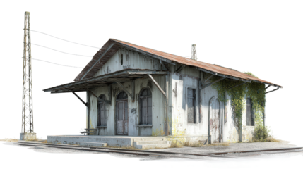Abandoned Train Station background isolated on a Transparent background, PNG file.