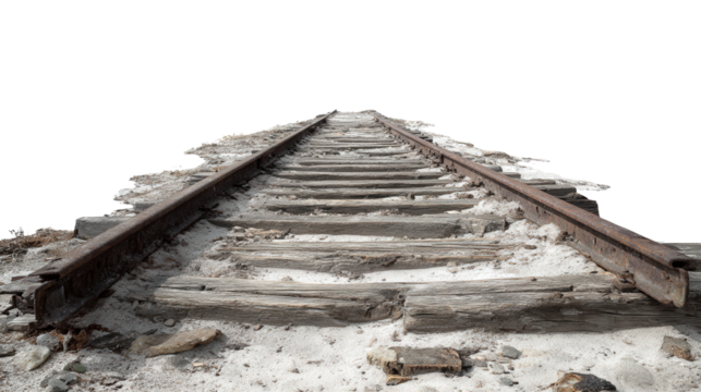 Abandoned Train Tracks background isolated on a Transparent background, PNG file.