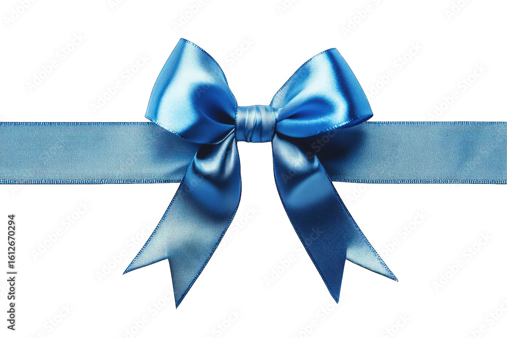 Poster a single elegant blue satin ribbon tied into a perfect bow set against a transparent background the 