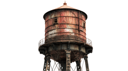 Abandoned Water Tower background isolated on a Transparent background, PNG file.