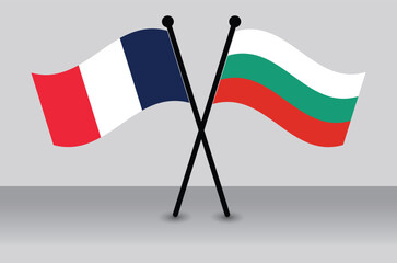 Crossed Flags of French and Bulgarian. Waving Flags Flat Style. Official Proportion.