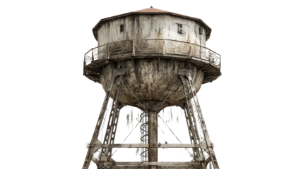 Abandoned Water Tower background isolated on a Transparent background, PNG file.
