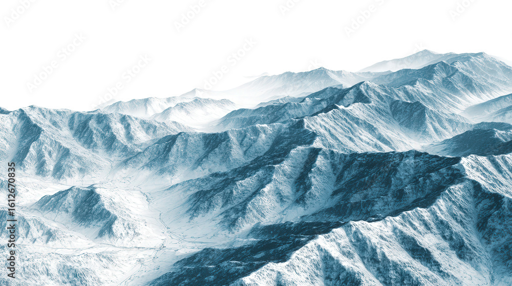 Poster aerial view of mountain range background isolated on a transparent background, png file.