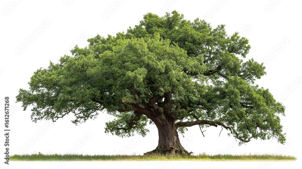 Poster ancient oak tree in field background isolated on a transparent background, png file.