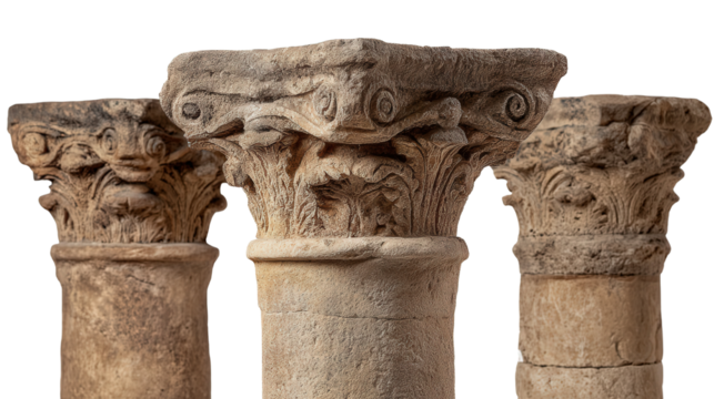 Ancient Roman Pillars background isolated on a Transparent background, PNG file.