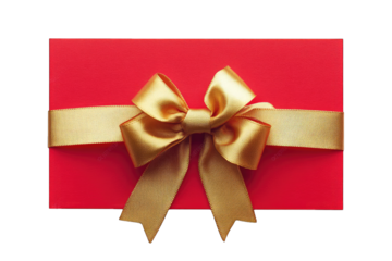 A Red Gift Box With A Golden Ribbon Bow Isolated On Transparent Background The Bow Is Tied With A Double Loop And The Ends Of The Ribbon Are Tucked Under The Bow