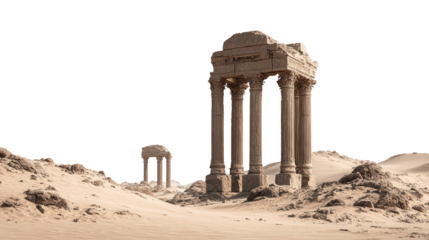 Ancient Ruins in the Desert background isolated on a Transparent background, PNG file.