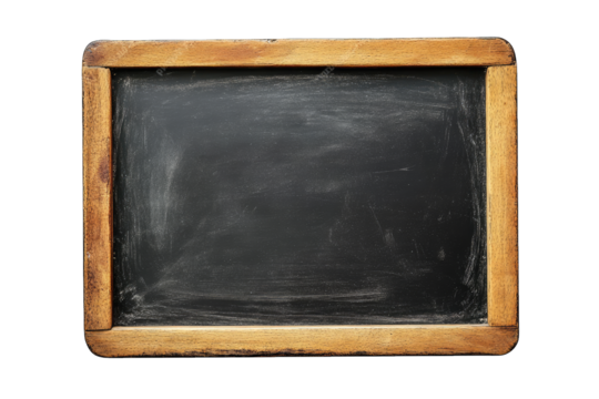 A Vintage Wooden Framed Chalkboard With A Blank Black Surface Isolated On A Transparent Background