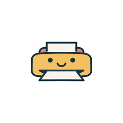 Cute Smiling Printer Icon with Paper – Kawaii Vector Illustration