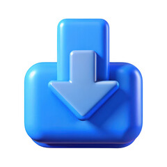 3d blue download icon with down arrow isolated on transparent background