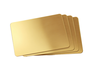 Four gold metal cards stacked