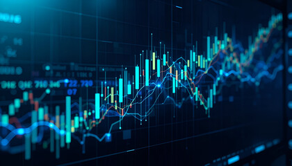 Stock market analysis and trading chart with financial data and investment graph for business growth