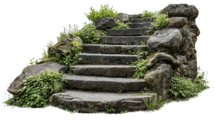 Ancient Stone Steps in Garden background isolated on a Transparent background, PNG file.