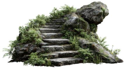 Ancient Stone Steps in Jungle background isolated on a Transparent background, PNG file.
