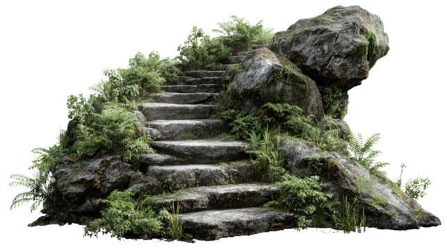 Ancient Stone Steps in Jungle background isolated on a Transparent background, PNG file.