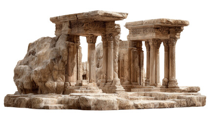 Ancient Stone Temple Ruins background isolated on a Transparent background, PNG file.