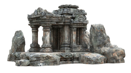 Ancient Stone Temple Ruins background isolated on a Transparent background, PNG file.