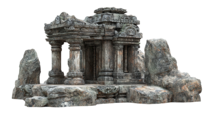 Ancient Stone Temple Ruins background isolated on a Transparent background, PNG file.