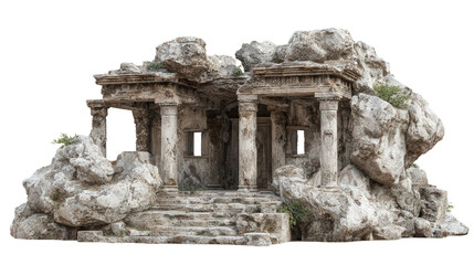 Ancient Stone Temple Ruins background isolated on a Transparent background, PNG file.